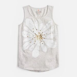 J.Crew Crewcuts Sequin Flower Tank Top Gray White Gold Girls Size 6-7 Cotton
